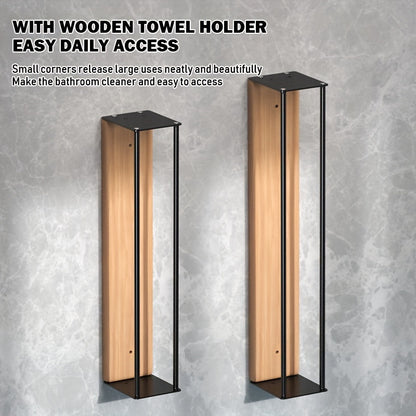 Rustic Wooden Panel Bathroom Towel Rack, Wall-Mounted Towel Holder for Rolled Towels, No Drilling Required, for Bath Towels, Hand Towels, Beach Towels, Bathroom Accessories, Autumn, Christmas Decor, Home Kitchen Supplies