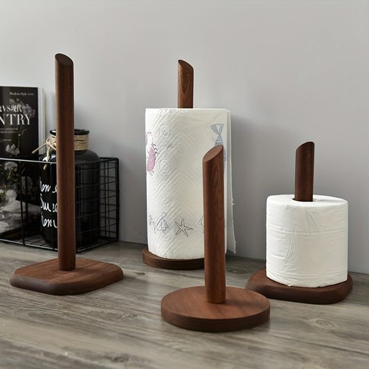 1pc Elegant Solid Wood Paper Towel Holder - No-Drill, Freestanding Design for Kitchen & Bathroom, Natural Wood Finish, Ideal for Roll Paper Storage