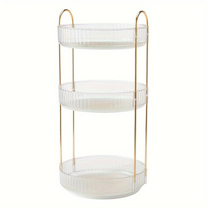 Luxury 3-Tier Rotating Vanity Organizer Rack, Freestanding Plastic Bathroom Shelf for Cosmetics, Perfumes, Skincare - Versatile Storage for Bathroom, Kitchen Countertop