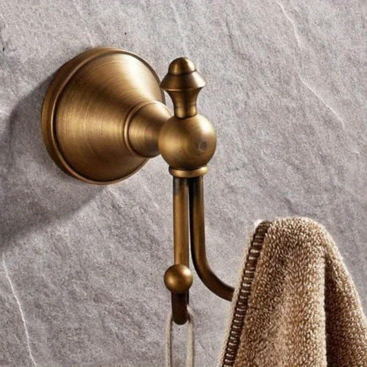 Boho Antique Brass Towel Hook, Wall Mounted Robe and Coat Hanger, Brushed Metal Finish, Easy Install, for Bathroom and Clothes Storage