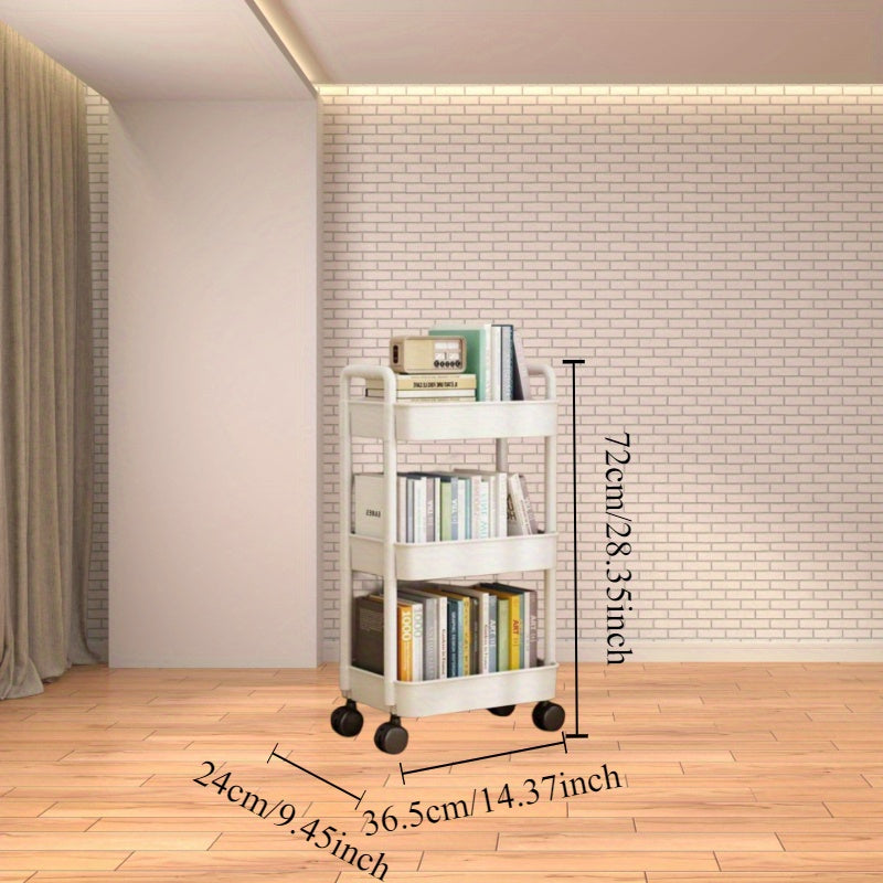 Multi-Layer Storage Organizer Cart - Durable Plastic, Easy to Move, Ideal for Kitchen, Bathroom, Bedroom - White