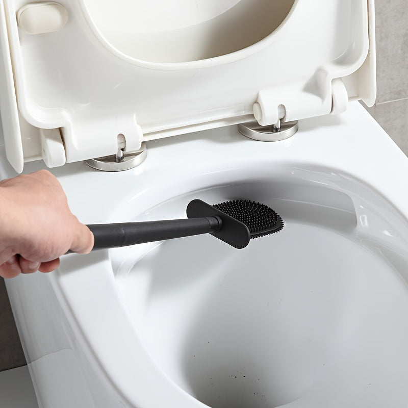 3pcs Modern Bathroom Toilet Brush Set with Long Handle, Wall-Mounted Holder, Hard Bristle Brushes, No-Drill Installation, Plastic Material, Electricity-Free Use