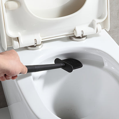 3pcs Modern Bathroom Toilet Brush Set with Long Handle, Wall-Mounted Holder, Hard Bristle Brushes, No-Drill Installation, Plastic Material, Electricity-Free Use