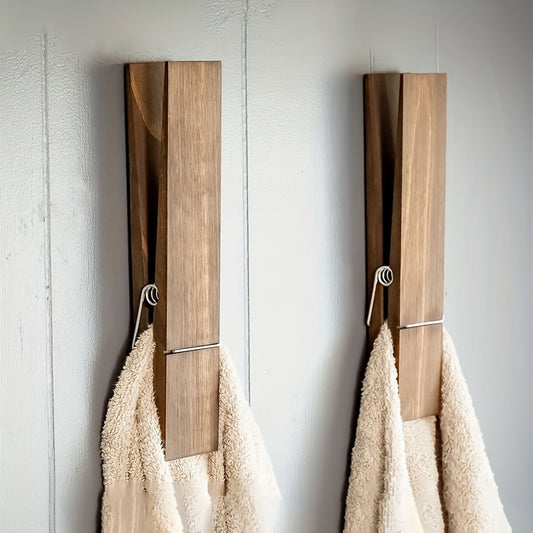 Minimalist Decor, Extra-Large Wooden Towel Holder with Hooks - Modern Farmhouse Wall Decor for Bathroom & Laundry Room, Scandinavian Style, Easy Wall Mount Installation, Bathroom Decor