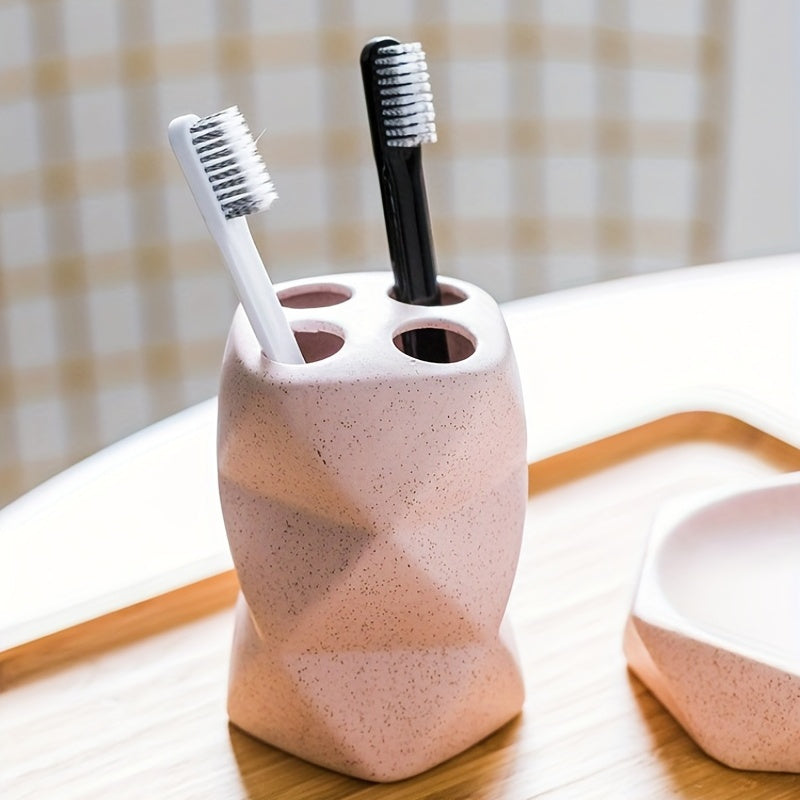 4pcs Geometric Ceramic Bathroom Set - Pink & White, Includes Soap Dish, Lotion Bottle, Toothbrush Holder, Mouthwash Cup - Ideal for Hotel & Club Use, Hotel Bathroom Set|Modern Bathroom Set|Ceramic Construction, Bathroom Acces