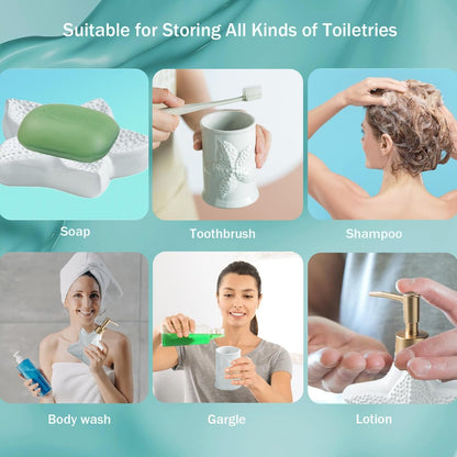 Bathroom Accessories Set, 4pcs Beach Starfish Ensemble Sets Ceramic Bathroom Counter Sets Includs Soap Dispenser Soap Dish & 2 Gargle Cup, Creative Bathroom Kit for Home Office Hotel