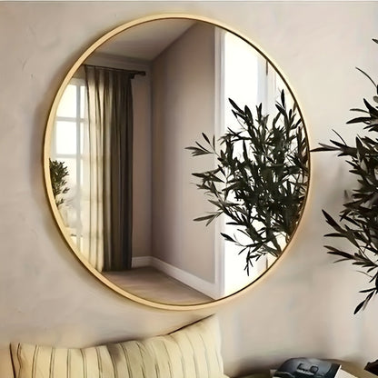 Chic Round Wall-Mounted Mirror With Stainless Steel Frame - Moisture-Resistant, Chrome Finish Vanity Mirror For Bathroom & Bedroom Decor