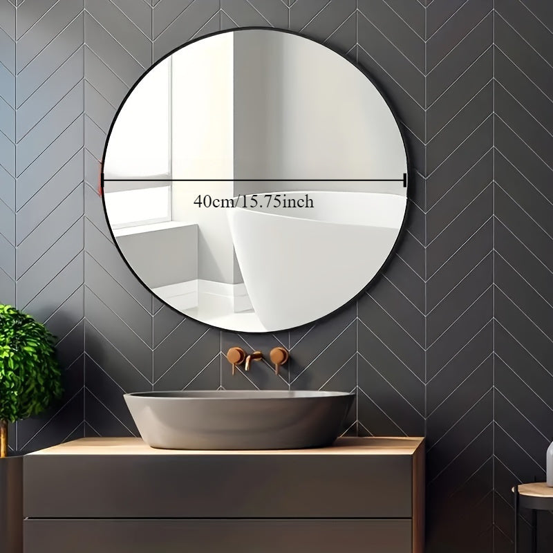Chic Round Wall-Mounted Mirror With Stainless Steel Frame - Moisture-Resistant, Chrome Finish Vanity Mirror For Bathroom & Bedroom Decor