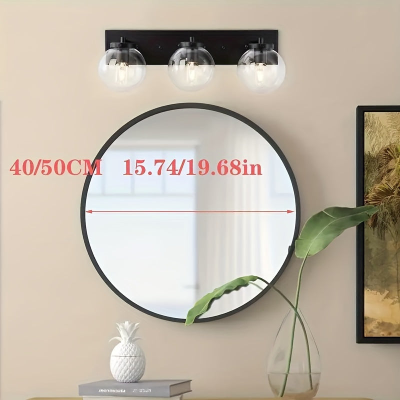 Chic Round Wall-Mounted Mirror With Stainless Steel Frame - Moisture-Resistant, Chrome Finish Vanity Mirror For Bathroom & Bedroom Decor