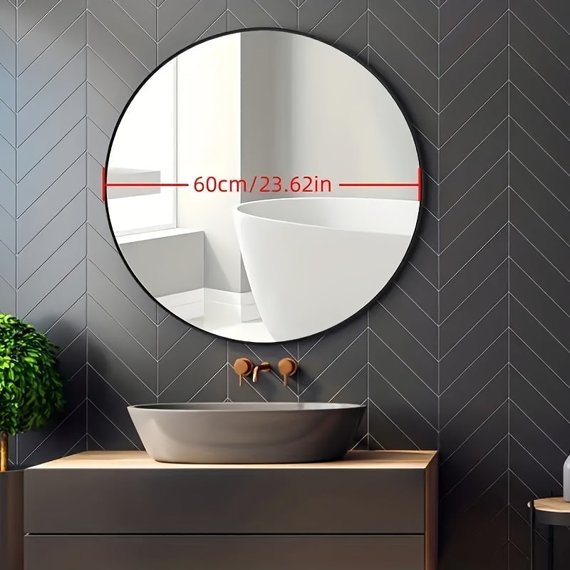 Chic Round Wall-Mounted Mirror With Stainless Steel Frame - Moisture-Resistant, Chrome Finish Vanity Mirror For Bathroom & Bedroom Decor
