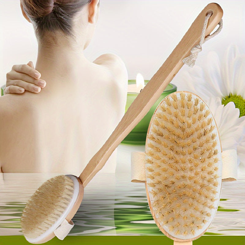 Wooden Bath Brush with Soft Bristles, Long Handle, Detachable for Easy Cleaning, Ideal for Back Scrubbing & Massage, No Electricity Needed, Bathroom Essentials