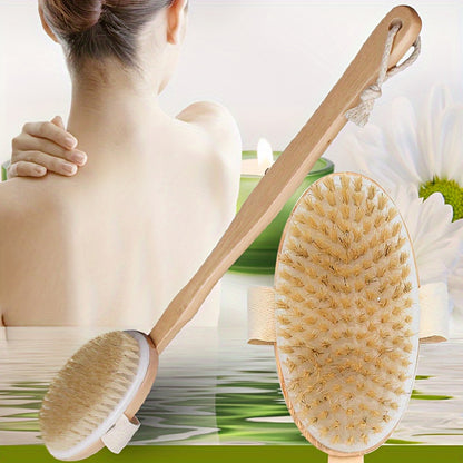 Wooden Bath Brush with Soft Bristles, Long Handle, Detachable for Easy Cleaning, Ideal for Back Scrubbing & Massage, No Electricity Needed, Bathroom Essentials