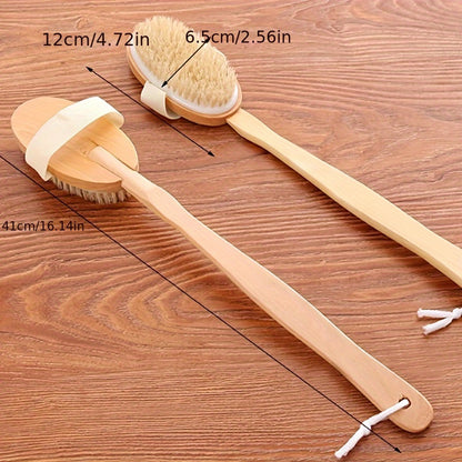 Wooden Bath Brush with Soft Bristles, Long Handle, Detachable for Easy Cleaning, Ideal for Back Scrubbing & Massage, No Electricity Needed, Bathroom Essentials