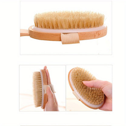 Wooden Bath Brush with Soft Bristles, Long Handle, Detachable for Easy Cleaning, Ideal for Back Scrubbing & Massage, No Electricity Needed, Bathroom Essentials