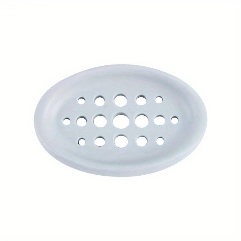 1pc Modern Silicone Soap Dish with Self-Draining System, Non-Slip Base & Rounded Edges - Pastel Colors (Pink, Mint Green, Beige, White, Light Blue) - Durable Bathroom Organizer, Space-Saving Soap Tray for Shower or Bathtub, E