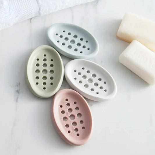 1pc Modern Silicone Soap Dish with Self-Draining System, Non-Slip Base & Rounded Edges - Pastel Colors (Pink, Mint Green, Beige, White, Light Blue) - Durable Bathroom Organizer, Space-Saving Soap Tray for Shower or Bathtub, E