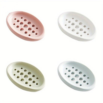 1pc Modern Silicone Soap Dish with Self-Draining System, Non-Slip Base & Rounded Edges - Pastel Colors (Pink, Mint Green, Beige, White, Light Blue) - Durable Bathroom Organizer, Space-Saving Soap Tray for Shower or Bathtub, E