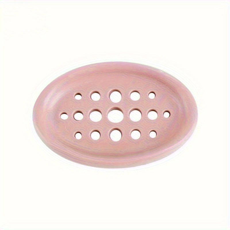 1pc Modern Silicone Soap Dish with Self-Draining System, Non-Slip Base & Rounded Edges - Pastel Colors (Pink, Mint Green, Beige, White, Light Blue) - Durable Bathroom Organizer, Space-Saving Soap Tray for Shower or Bathtub, E