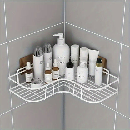 Easy-Install No-Drill Corner Shelf - Space-Saving Bathroom Organizer for Shampoo, Cosmetics & More - Durable Wrought Iron, Wall-Mounted Design