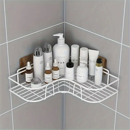 Easy-Install No-Drill Corner Shelf - Space-Saving Bathroom Organizer for Shampoo, Cosmetics & More - Durable Wrought Iron, Wall-Mounted Design