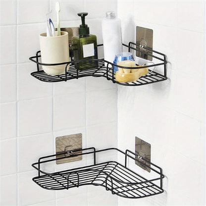 Easy-Install No-Drill Corner Shelf - Space-Saving Bathroom Organizer for Shampoo, Cosmetics & More - Durable Wrought Iron, Wall-Mounted Design