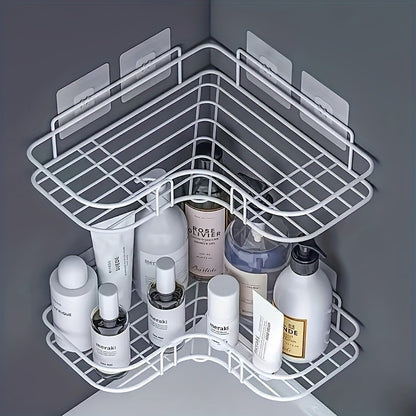 Easy-Install No-Drill Corner Shelf - Space-Saving Bathroom Organizer for Shampoo, Cosmetics & More - Durable Wrought Iron, Wall-Mounted Design