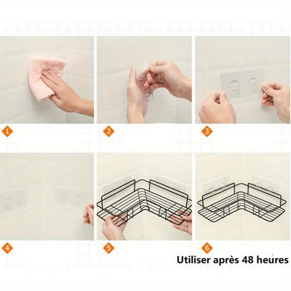 Easy-Install No-Drill Corner Shelf - Space-Saving Bathroom Organizer for Shampoo, Cosmetics & More - Durable Wrought Iron, Wall-Mounted Design