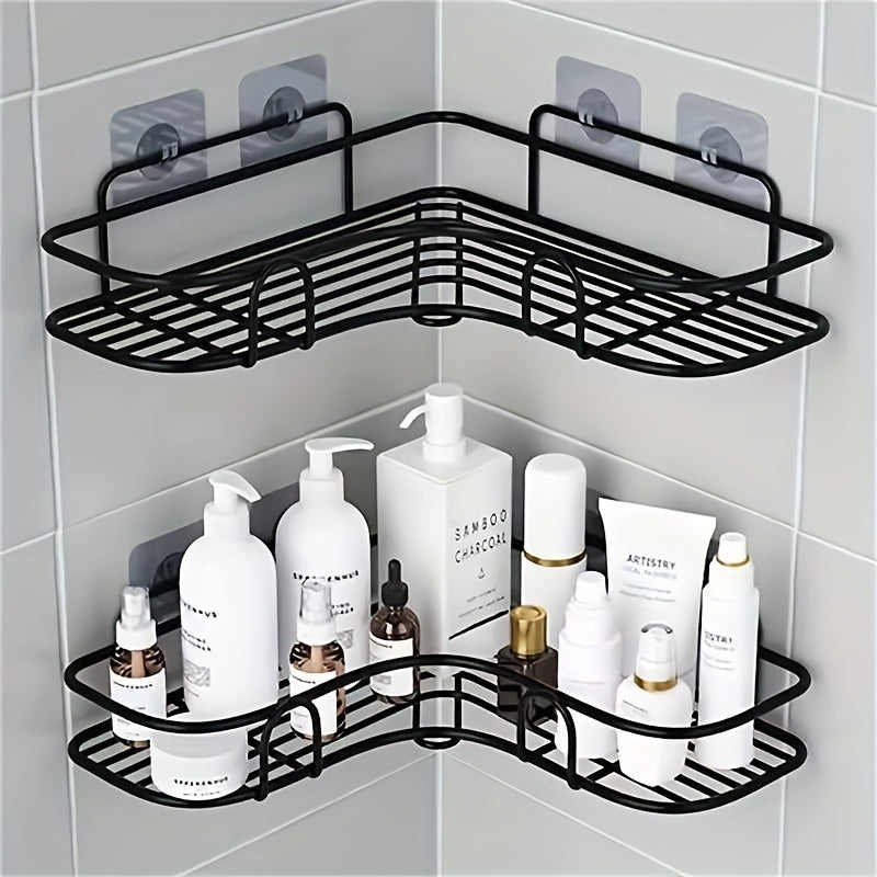 Easy-Install No-Drill Corner Shelf - Space-Saving Bathroom Organizer for Shampoo, Cosmetics & More - Durable Wrought Iron, Wall-Mounted Design
