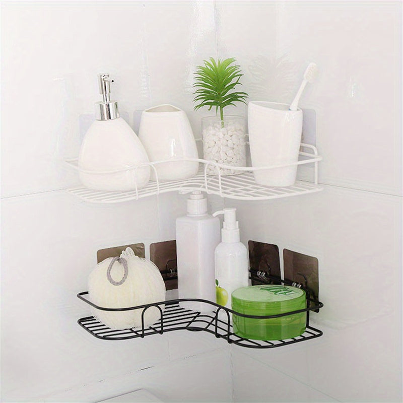 Easy-Install No-Drill Corner Shelf - Space-Saving Bathroom Organizer for Shampoo, Cosmetics & More - Durable Wrought Iron, Wall-Mounted Design