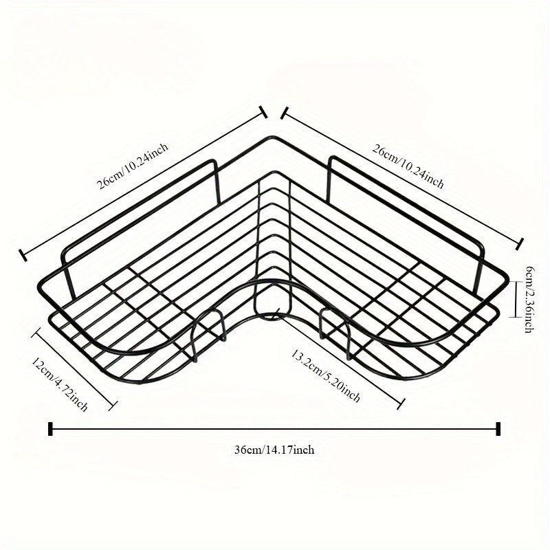Easy-Install No-Drill Corner Shelf - Space-Saving Bathroom Organizer for Shampoo, Cosmetics & More - Durable Wrought Iron, Wall-Mounted Design