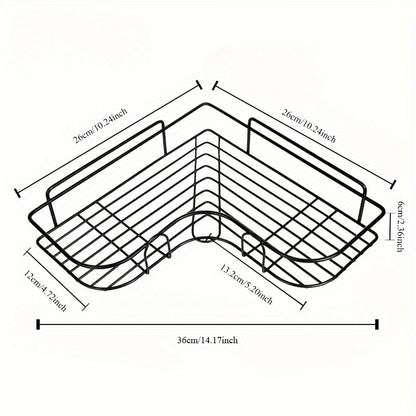 Easy-Install No-Drill Corner Shelf - Space-Saving Bathroom Organizer for Shampoo, Cosmetics & More - Durable Wrought Iron, Wall-Mounted Design