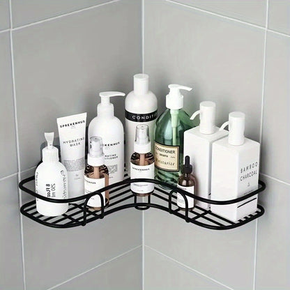 Easy-Install No-Drill Corner Shelf - Space-Saving Bathroom Organizer for Shampoo, Cosmetics & More - Durable Wrought Iron, Wall-Mounted Design