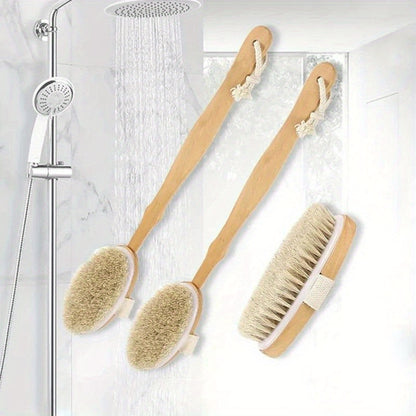 Soft Bath Back Massage Brushes Long Wooden Handle Bristle Brush Wet Dry Skin Body Exfoliating Scrubbers Bathroom Shower Tools