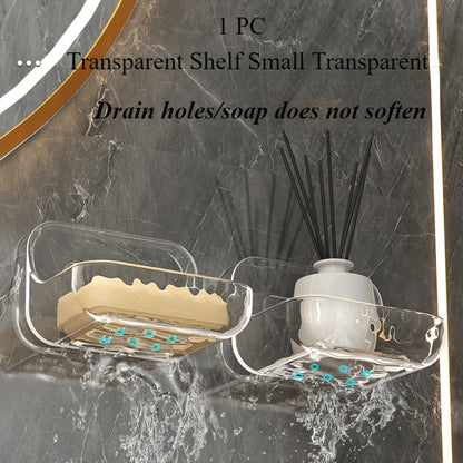 Easy-Install Wall-Mounted Bathroom Organizer - No Drill, Transparent Resin Storage Shelf for Toiletries & Cosmetics