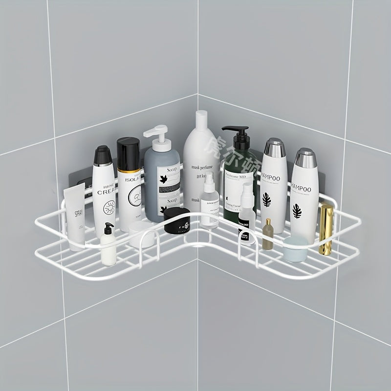 1pc Corner Shower Caddy Rack, No-Drill Wall Mounted Bathroom Shampoo Holder, Space-Saving Kitchen Storage Organizer Shelf