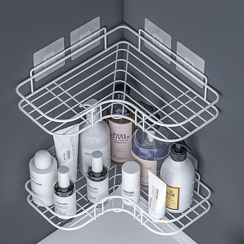 1pc Corner Shower Caddy Rack, No-Drill Wall Mounted Bathroom Shampoo Holder, Space-Saving Kitchen Storage Organizer Shelf