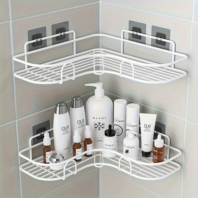 1pc Corner Shower Caddy Rack, No-Drill Wall Mounted Bathroom Shampoo Holder, Space-Saving Kitchen Storage Organizer Shelf