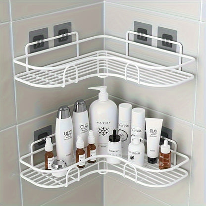 1pc Corner Shower Caddy Rack, No-Drill Wall Mounted Bathroom Shampoo Holder, Space-Saving Kitchen Storage Organizer Shelf