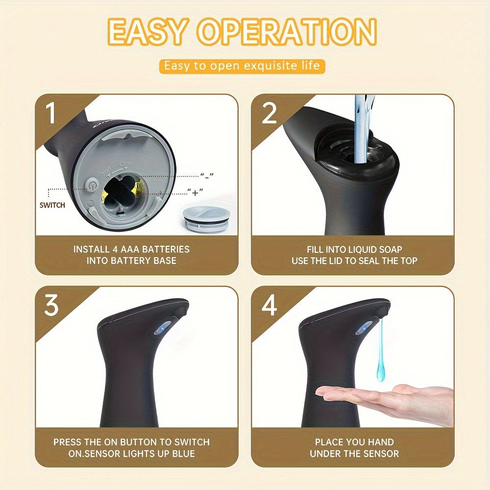 1pc HOTU Automatic Soap Dispenser, Touchless Infrared Sensor, Hands-Free Freestanding Operation, Phthalate-Free Plastic, Battery Operated (4xAAA Not Included), for Kitchen Bathroom Hotel