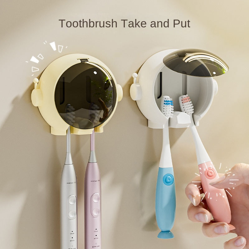 Wall-Mounted Toothbrush Holder with Dust Cover - No Drill, Upside Down Design for Electric & Manual Brushes, Space-Saving Bathroom Organizer