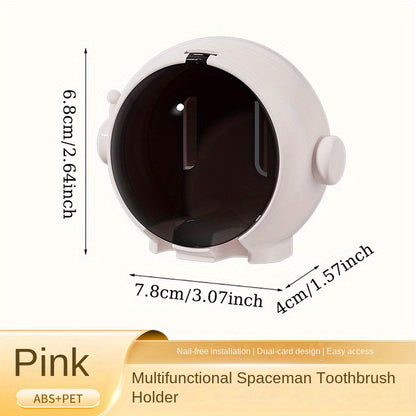 Wall-Mounted Toothbrush Holder with Dust Cover - No Drill, Upside Down Design for Electric & Manual Brushes, Space-Saving Bathroom Organizer