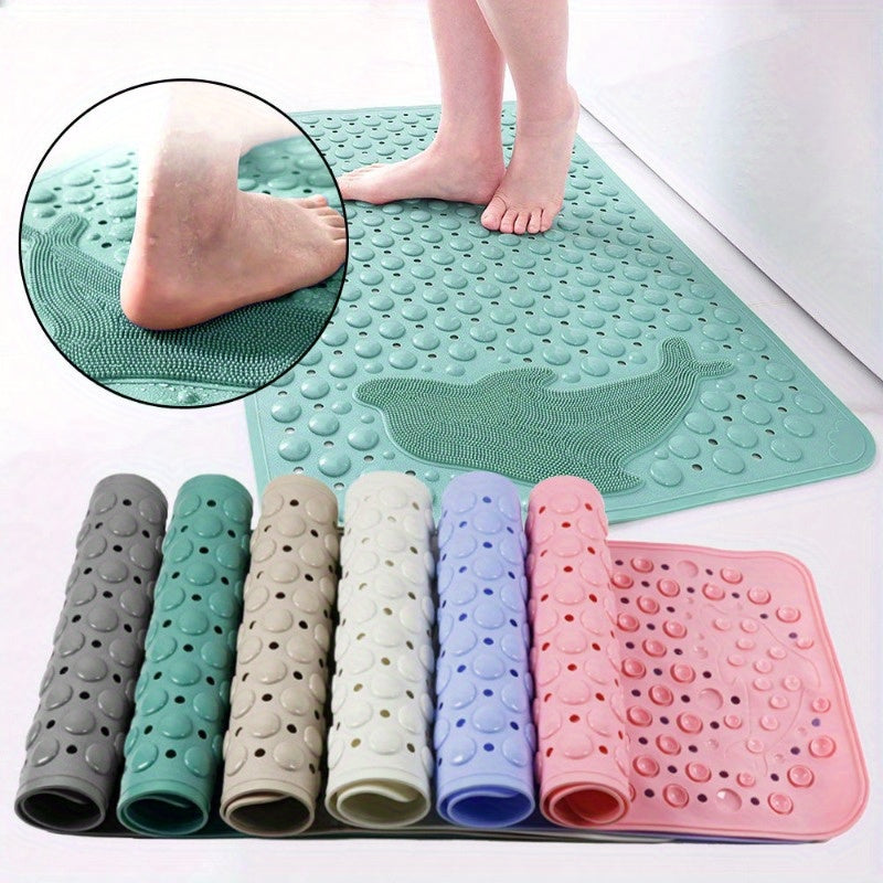 1pc Dolphin Massage Non-Slip PVC Shower Mat with Drainage Holes, Standard Size, Comfortable Suction Cup Floor Mat for Bathroom, Toilet, Hotel - Safety and Comfort Bath Accessory