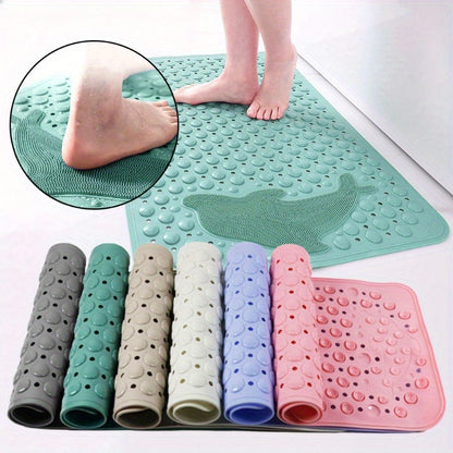 1pc Dolphin Massage Non-Slip PVC Shower Mat with Drainage Holes, Standard Size, Comfortable Suction Cup Floor Mat for Bathroom, Toilet, Hotel - Safety and Comfort Bath Accessory