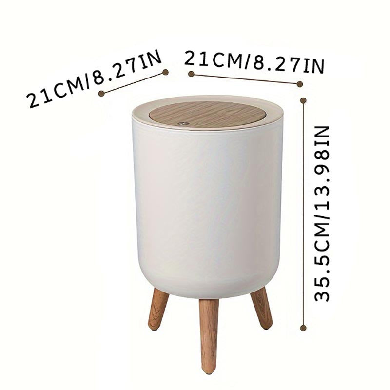 Cylindrical Plastic Trash Can with Press-Top Lid - Quiet Close Waste Bin for Office, Kitchen, Bathroom, Bedroom - No Electricity Needed, Easy Open Top