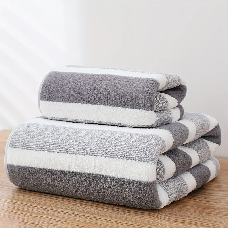 Striped Quick-Dry Towel Set, Absorbent, Durable, Reusable Polyester, for Bathroom, Beach, Spa - Luxury Interior & Exterior Decor Towels