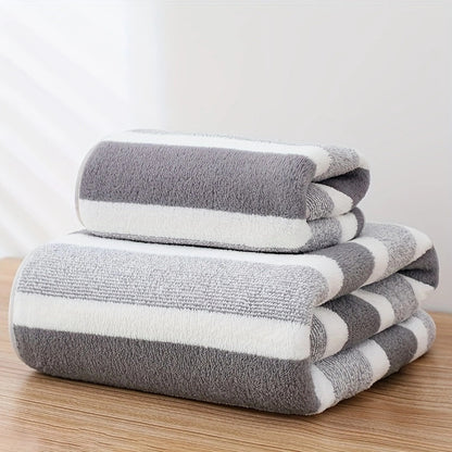 Striped Quick-Dry Towel Set, Absorbent, Durable, Reusable Polyester, for Bathroom, Beach, Spa - Luxury Interior & Exterior Decor Towels