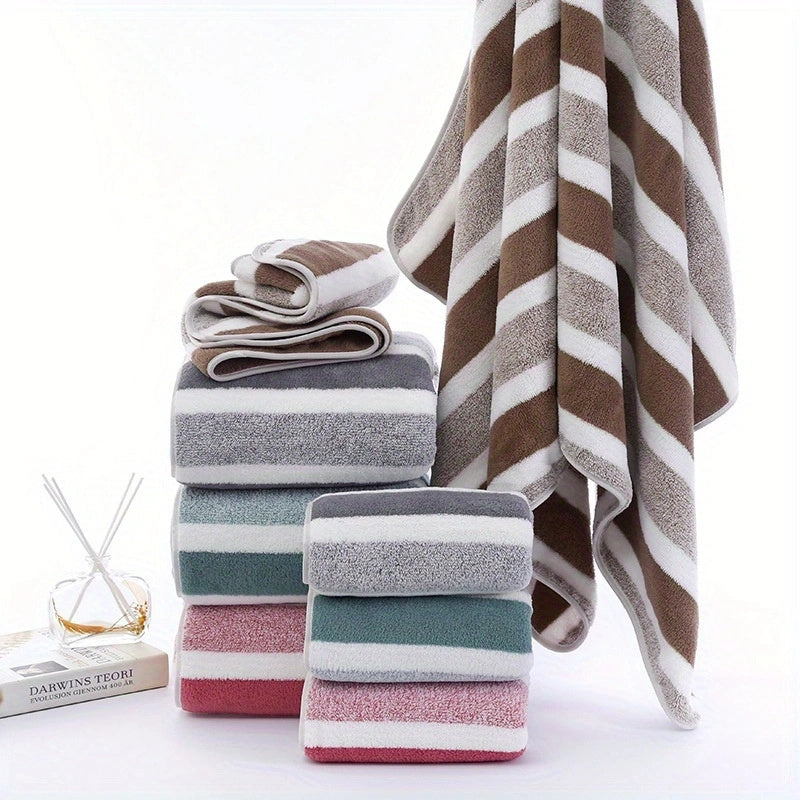 Striped Quick-Dry Towel Set, Absorbent, Durable, Reusable Polyester, for Bathroom, Beach, Spa - Luxury Interior & Exterior Decor Towels