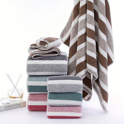 Striped Quick-Dry Towel Set, Absorbent, Durable, Reusable Polyester, for Bathroom, Beach, Spa - Luxury Interior & Exterior Decor Towels