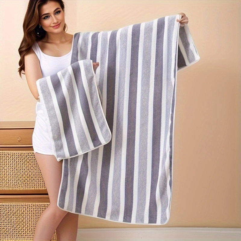 Striped Quick-Dry Towel Set, Absorbent, Durable, Reusable Polyester, for Bathroom, Beach, Spa - Luxury Interior & Exterior Decor Towels