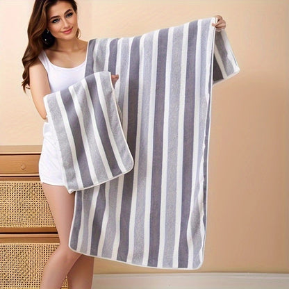 Striped Quick-Dry Towel Set, Absorbent, Durable, Reusable Polyester, for Bathroom, Beach, Spa - Luxury Interior & Exterior Decor Towels